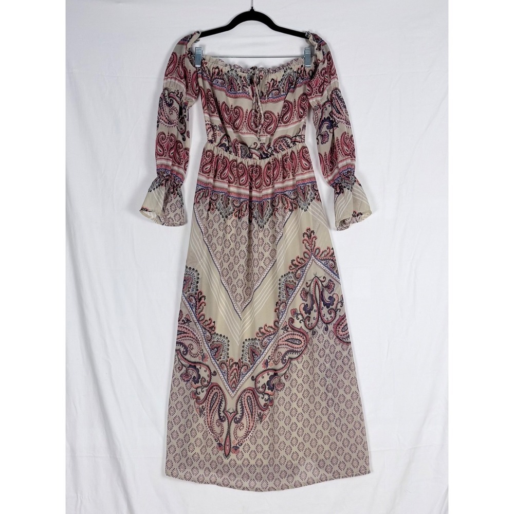 Love Reign Boho Dress Off Shoulder Long Puff Sleeve XS Paisley Hippie Festival - Picture 4 of 10